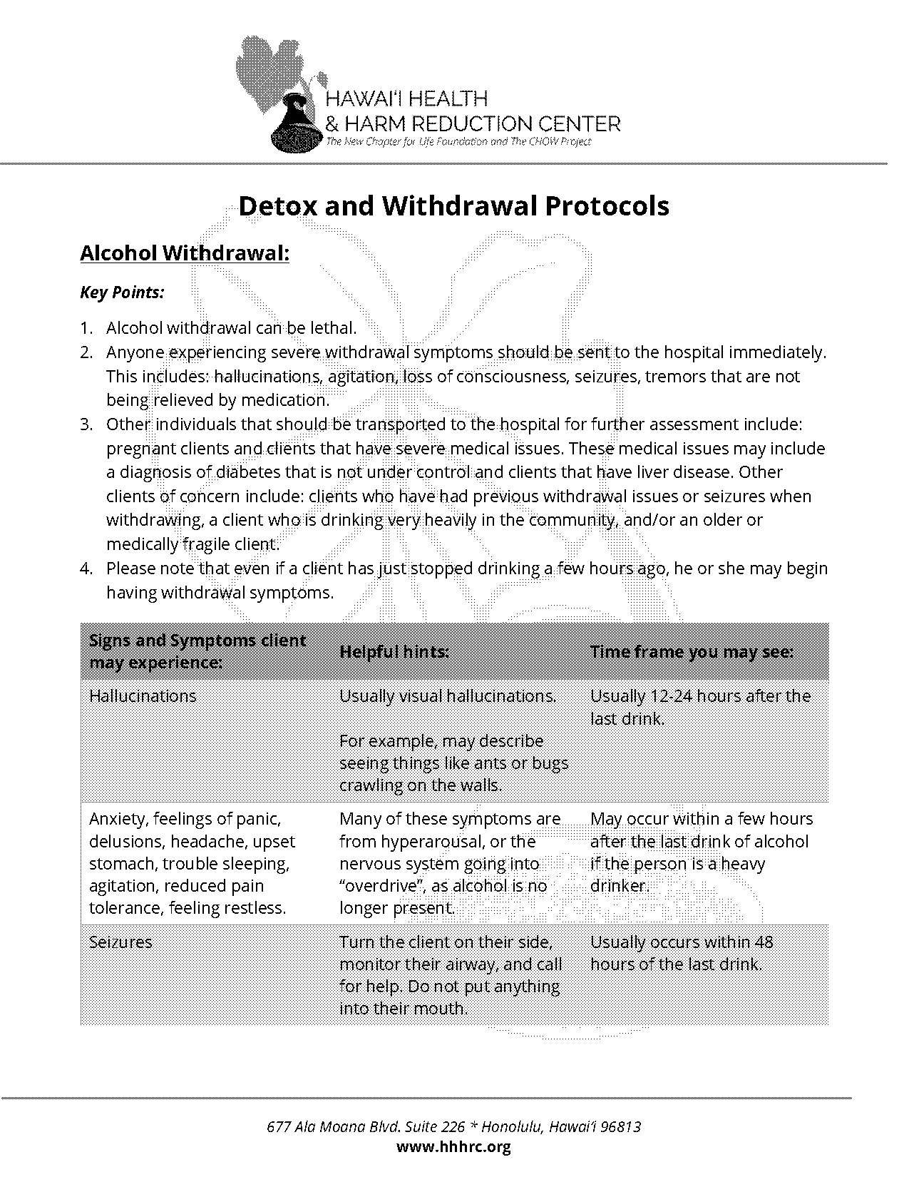 treatment protocol alcohol withdrawal