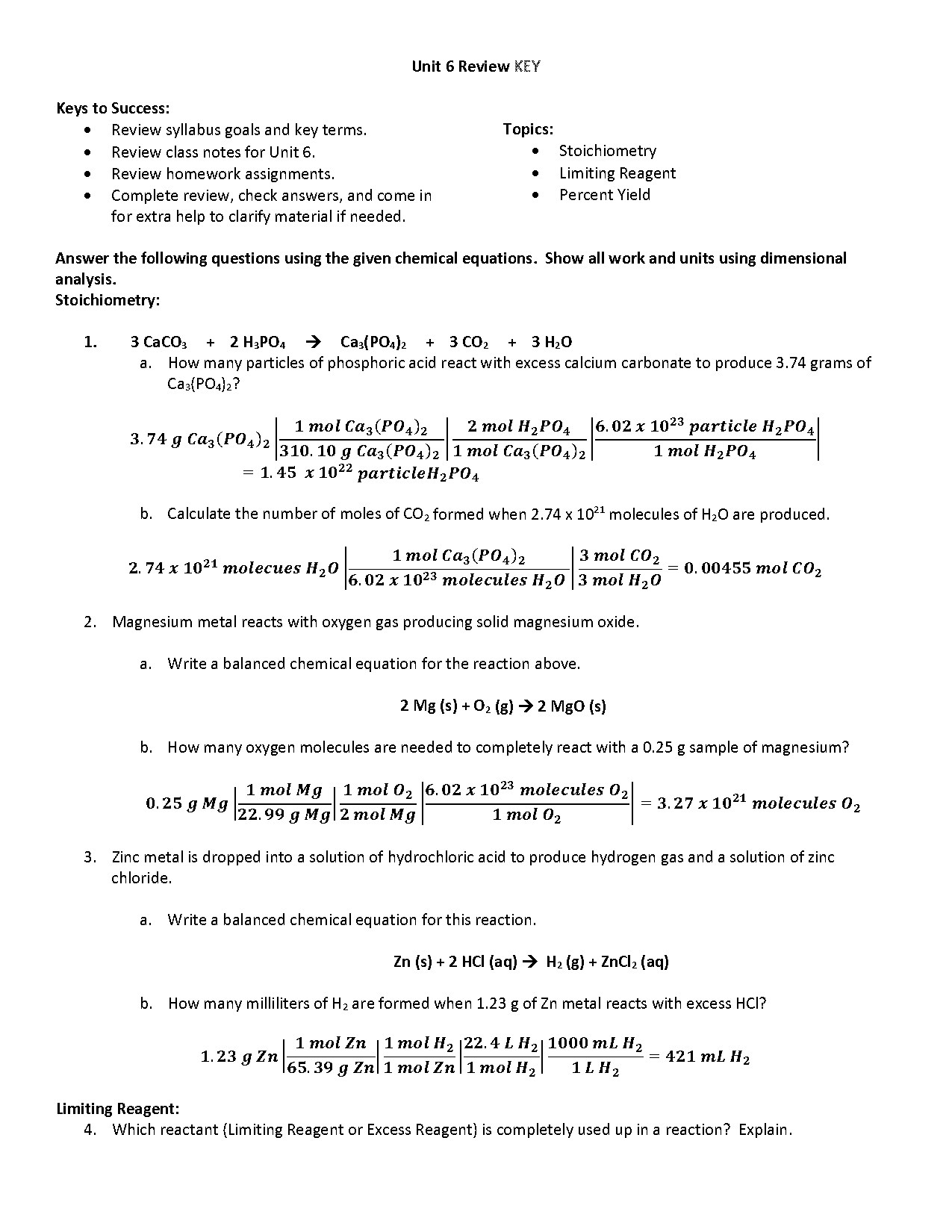 percent yield write the balanced chemical equation