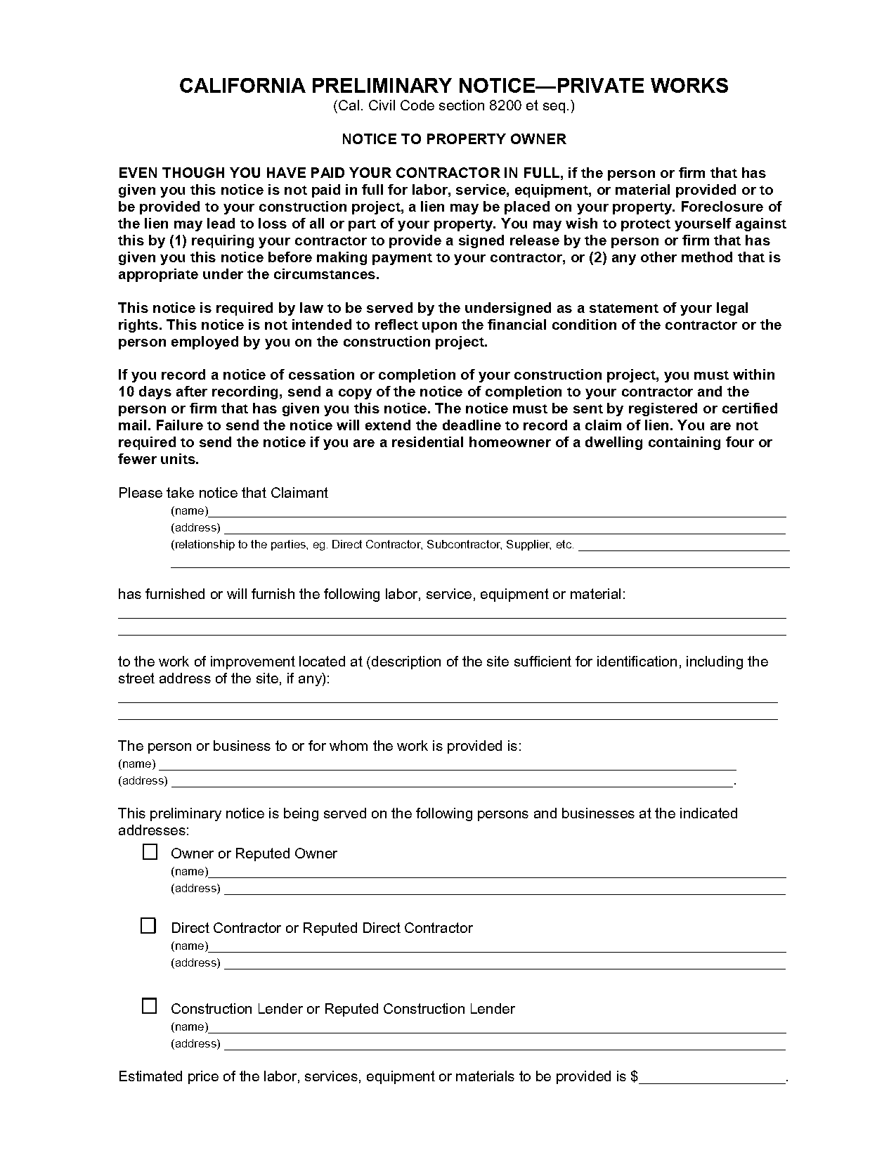 pre lien release form