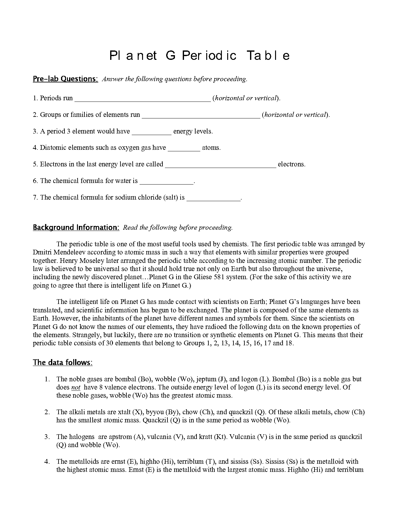 alien periodic table lab questions