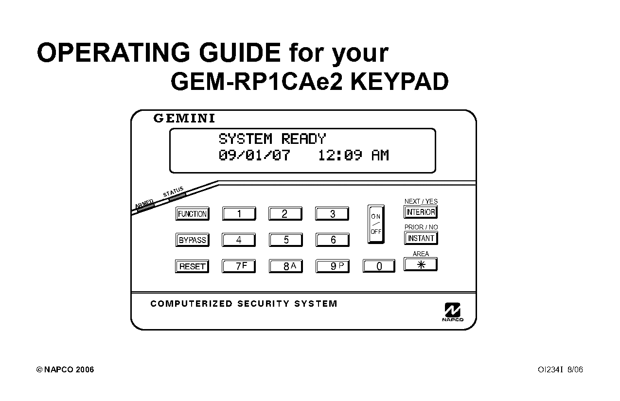 gemini napco computerized security system manual