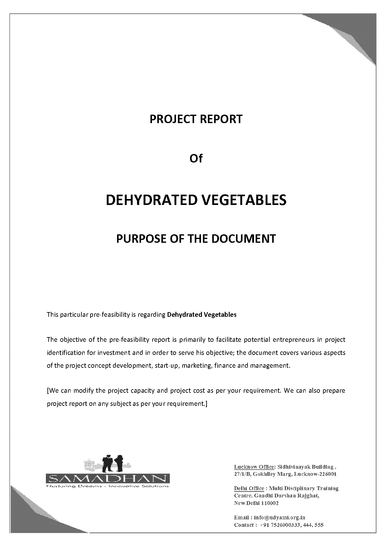 dehydration plant project report