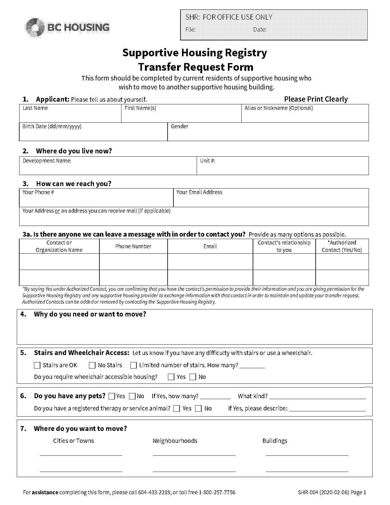 bc housing supportive housing application form