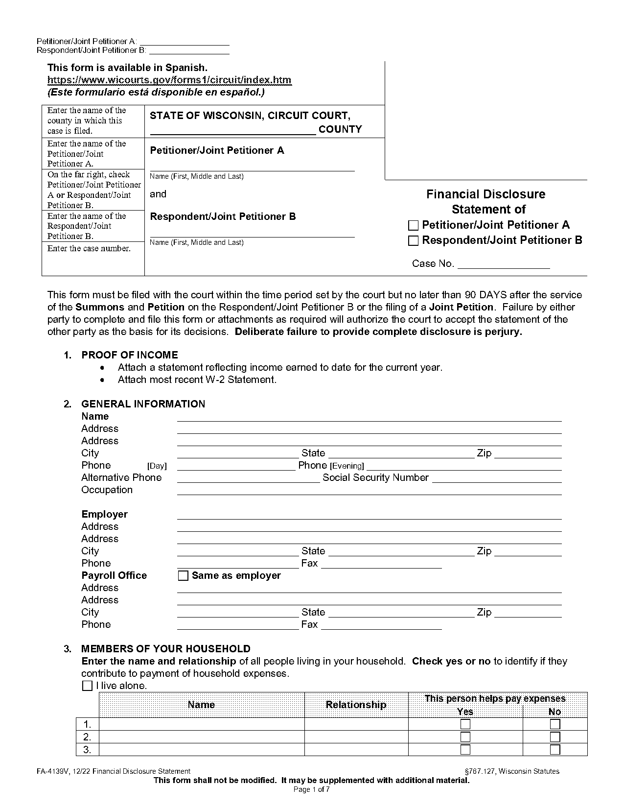 easy finacial statement form