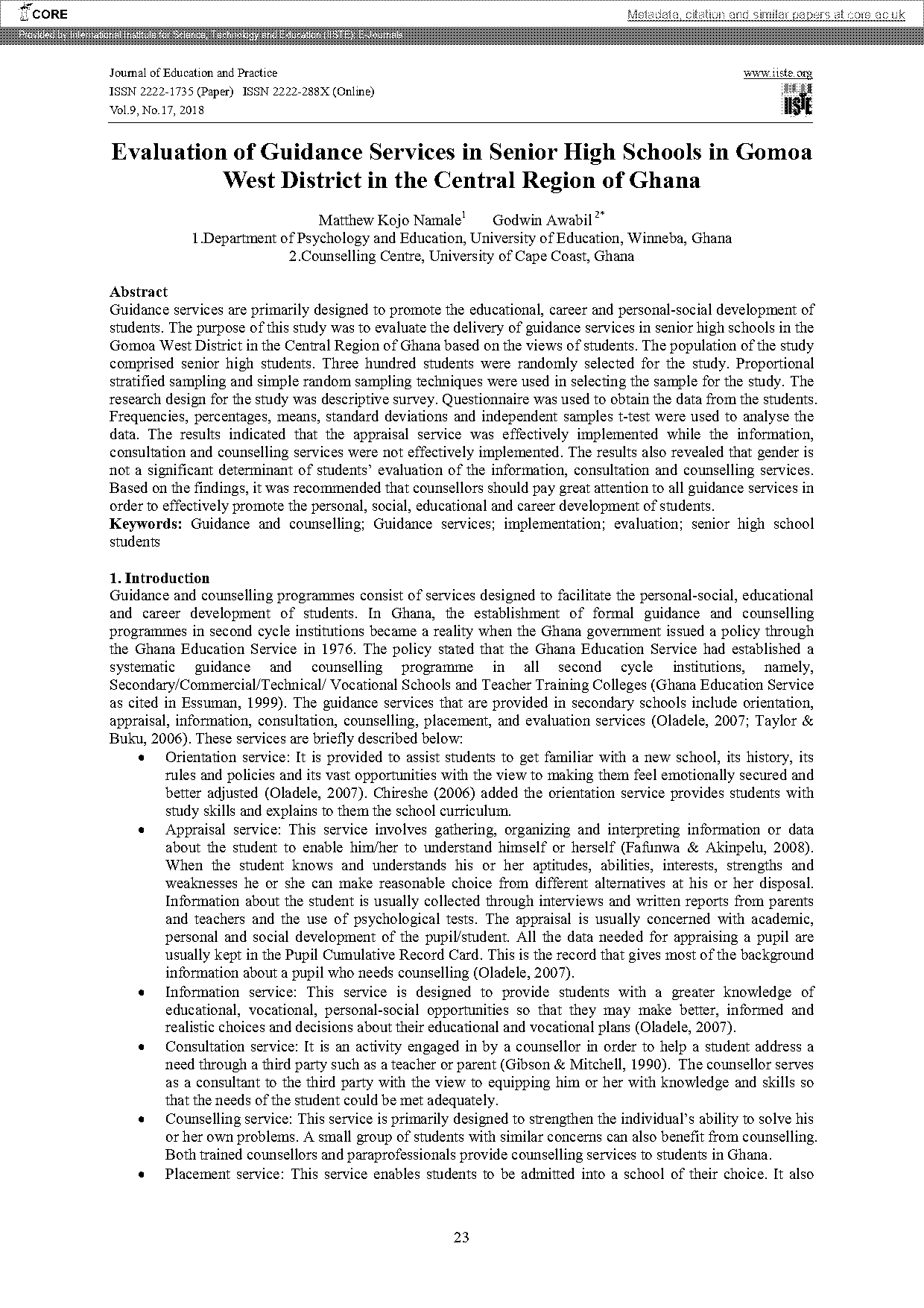 reasons for appraisal service in guidance and counselling