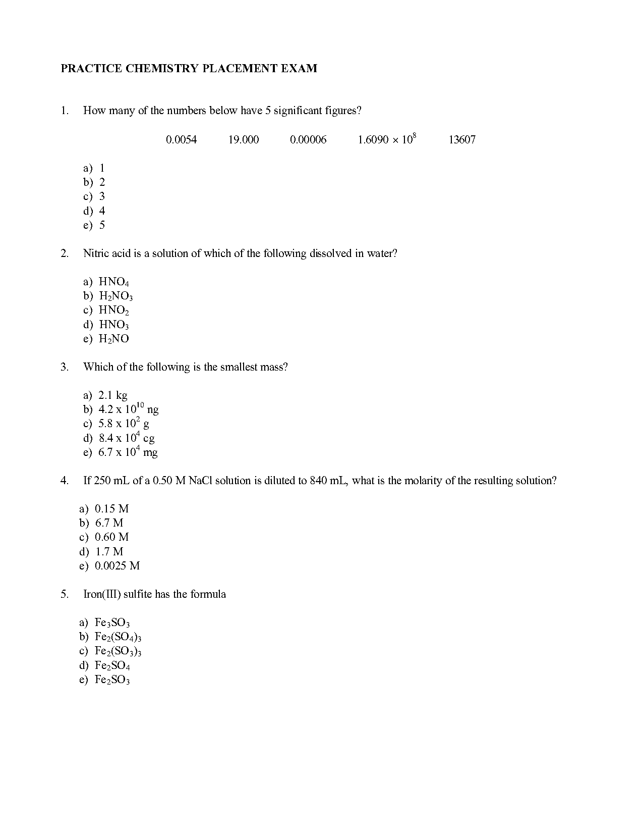 chemistry entrance questions pdf