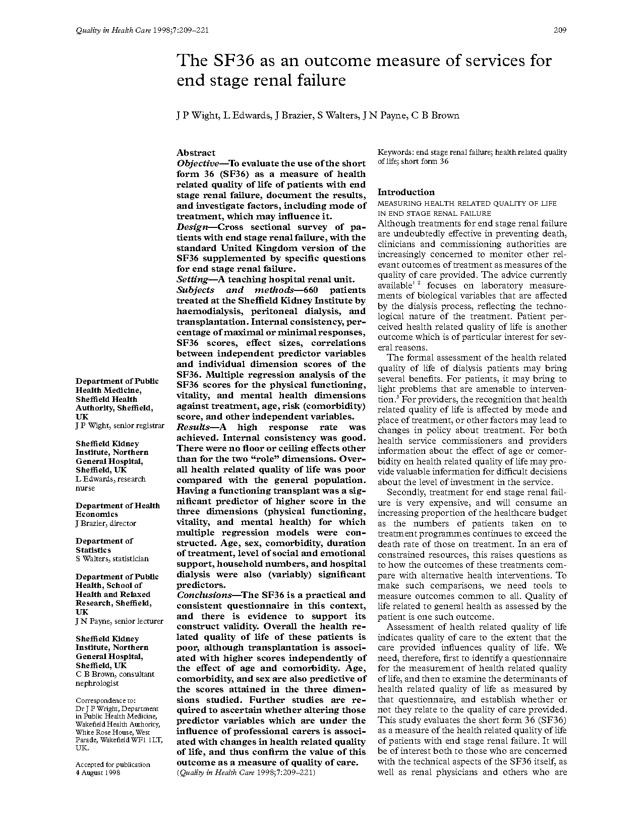 kidney quality of life questionnaire