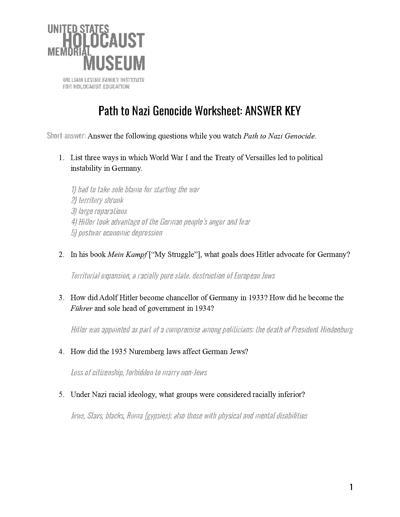 reactions to the treaty of versailles worksheet