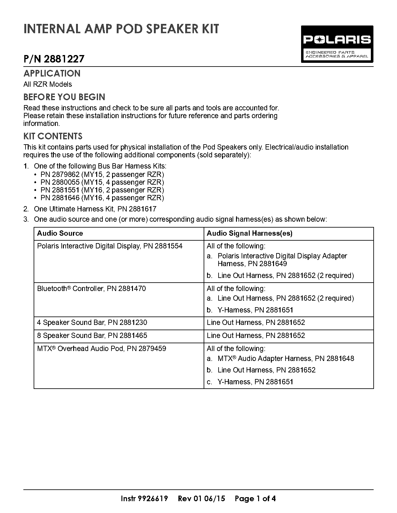 polaris mtx overhead audio manual