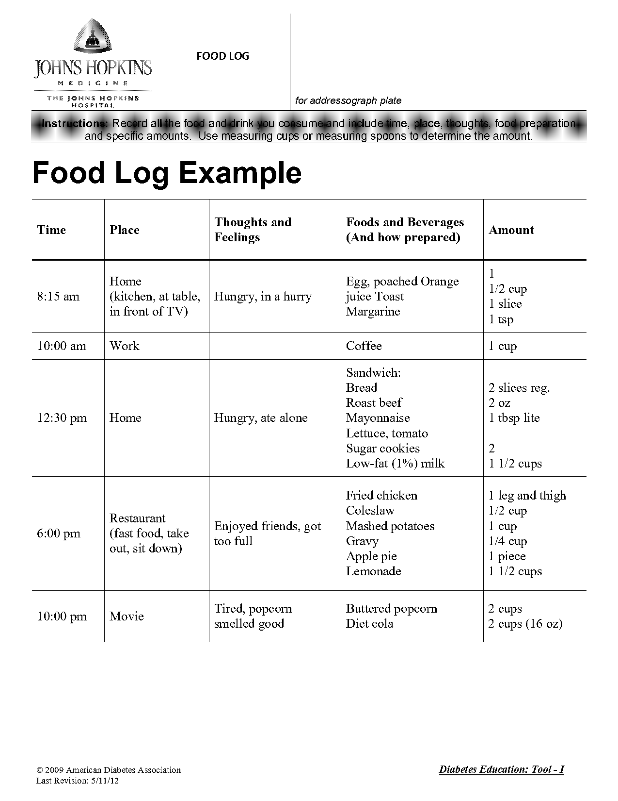 daily food log excel template