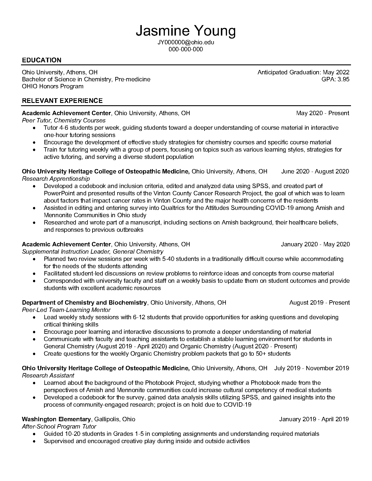 ohio university college of business resume tmeplates