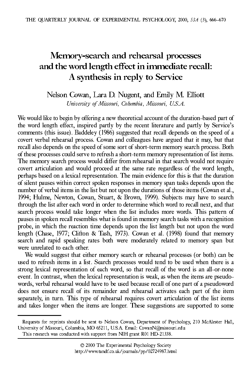 word length and the structure of short term memory