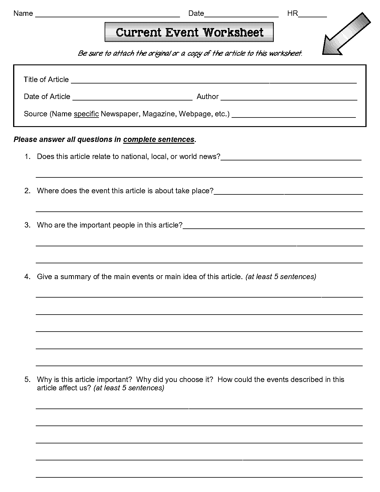 current event worksheet printable