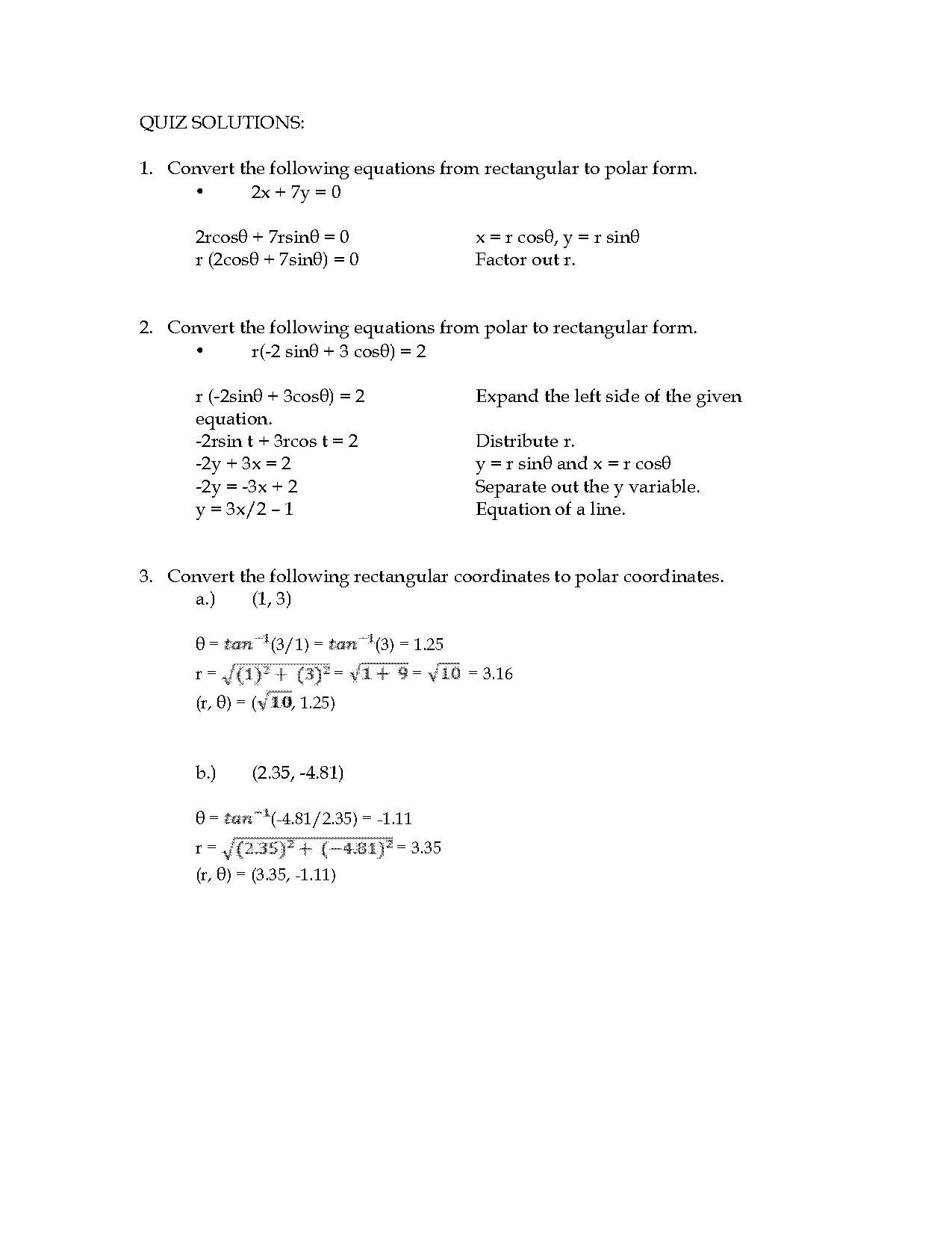 write polar coordinates in rectangular form