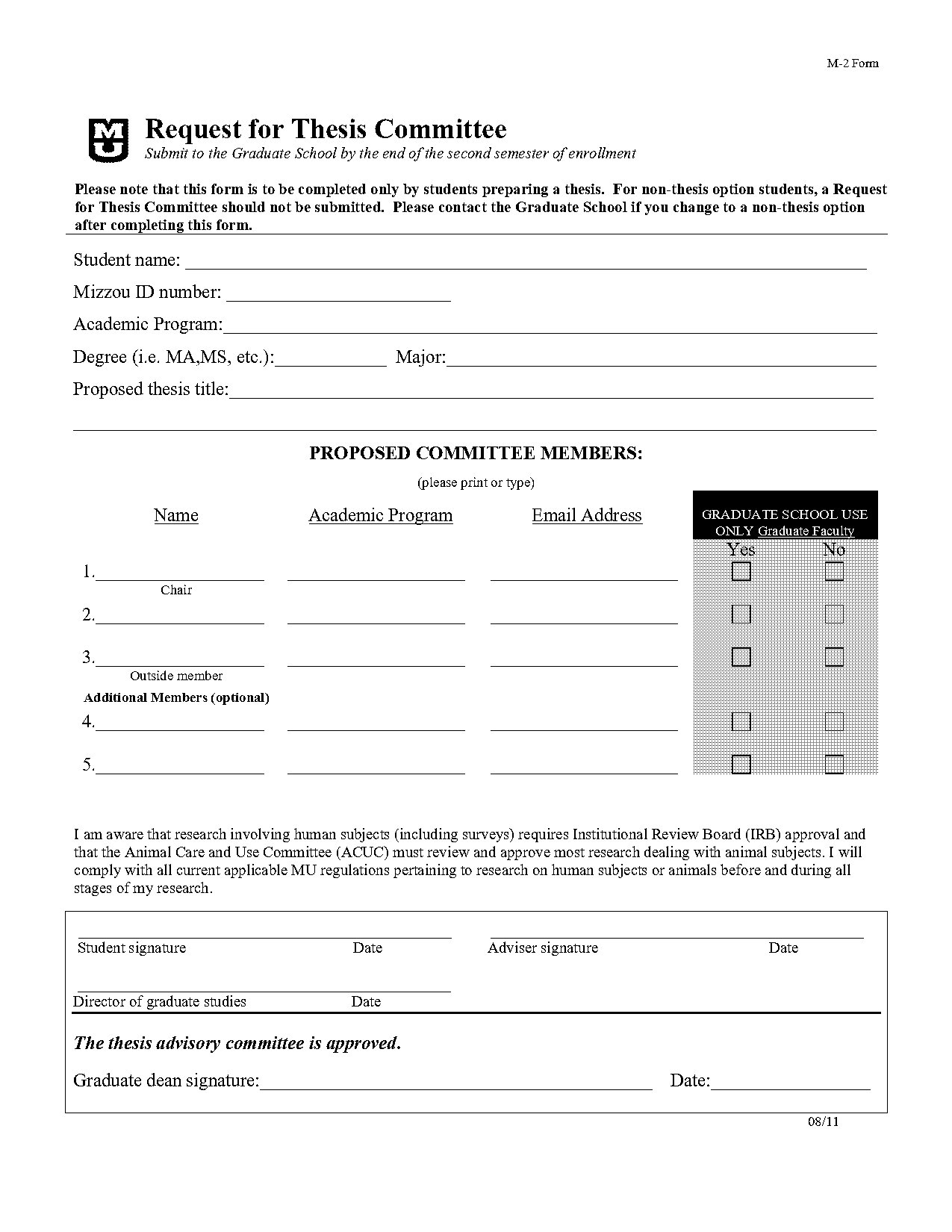 graduate school forms mizzou