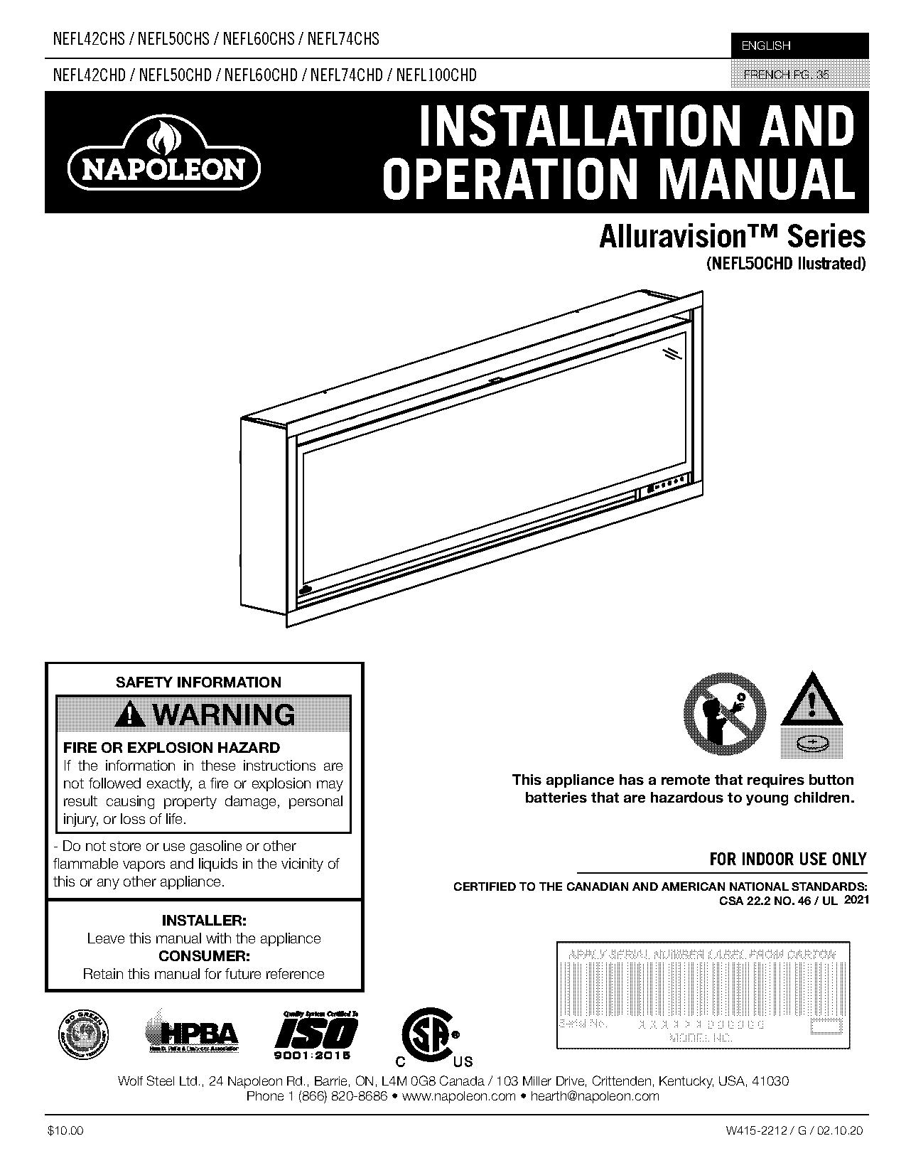 napoleon fireplace remote control instructions