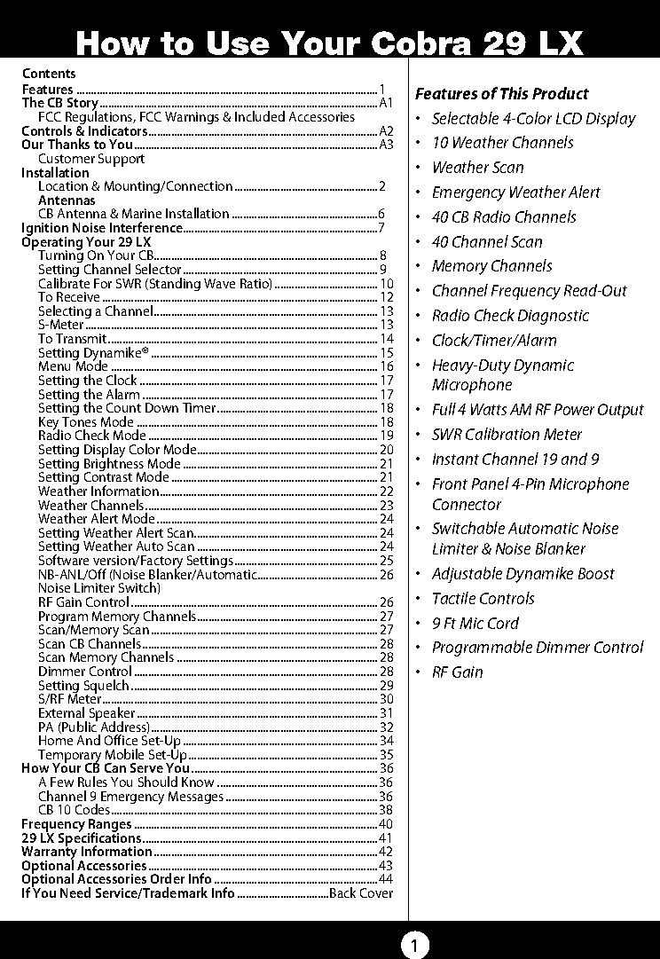 cobra cb radio instruction manual