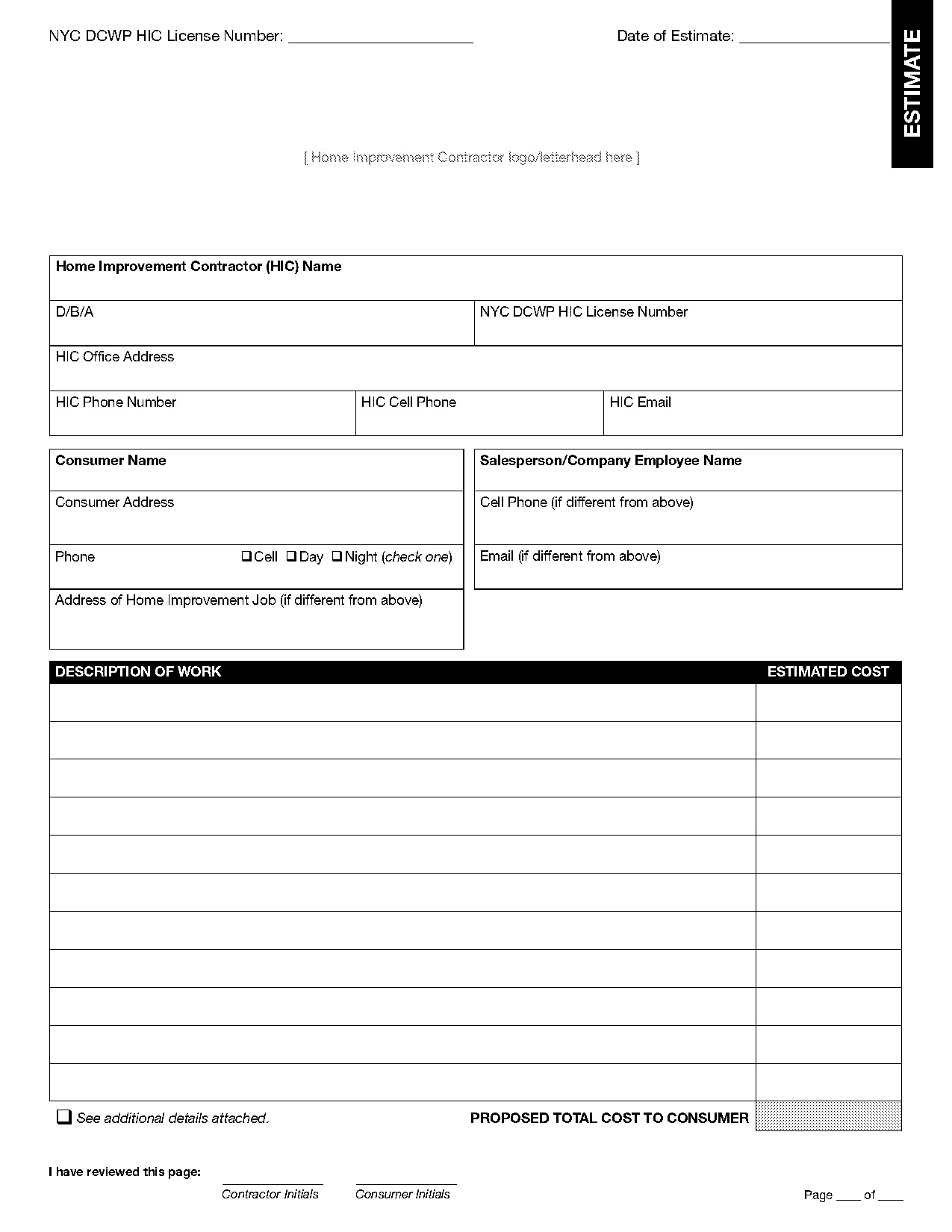 form for getting estimates from contractors