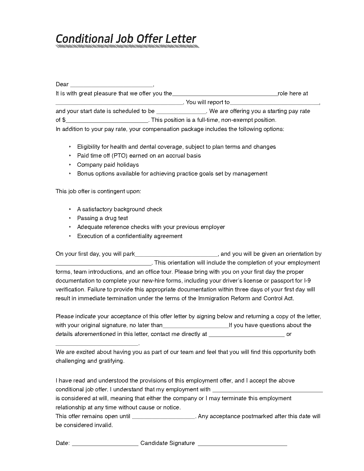 conditional job offer letter