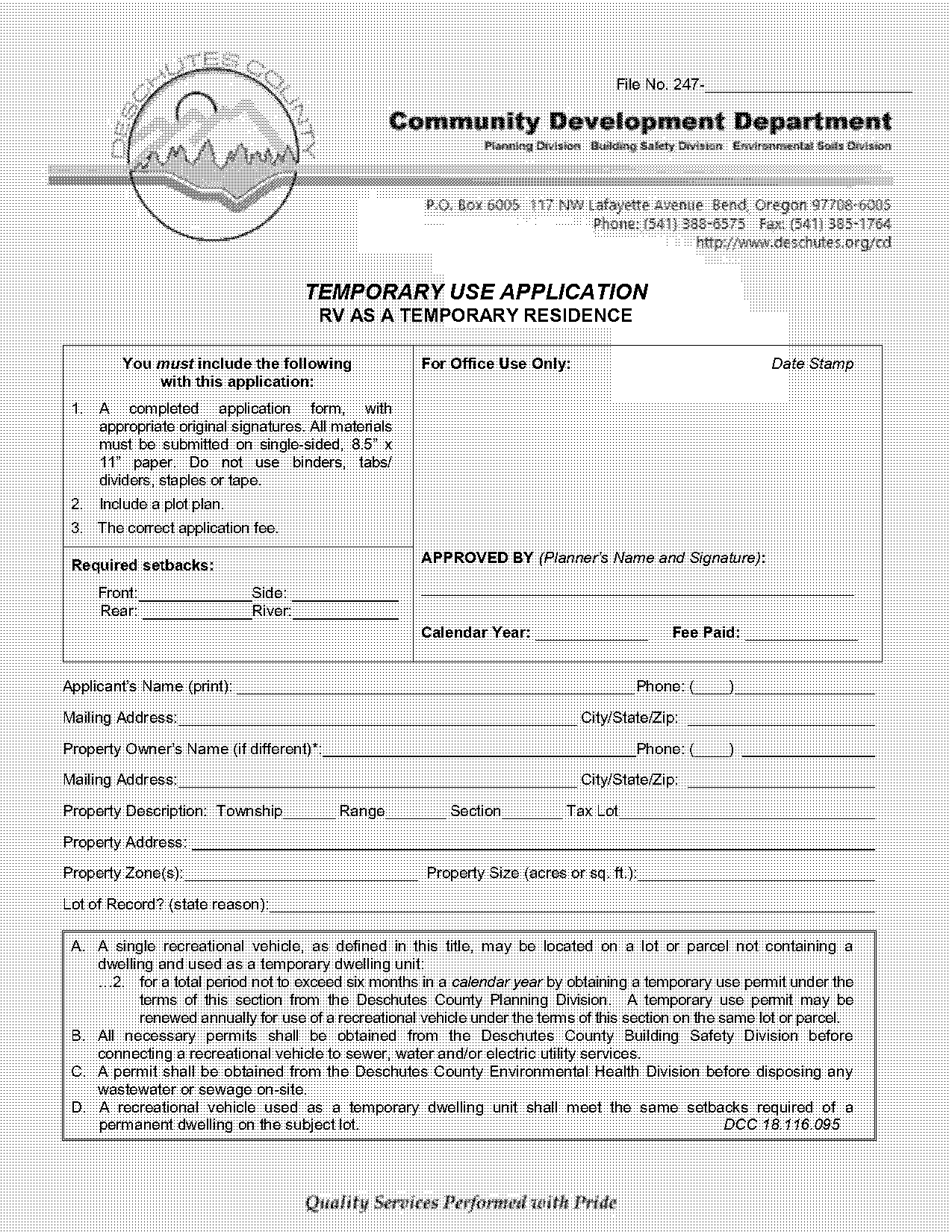 deschutes county land use application