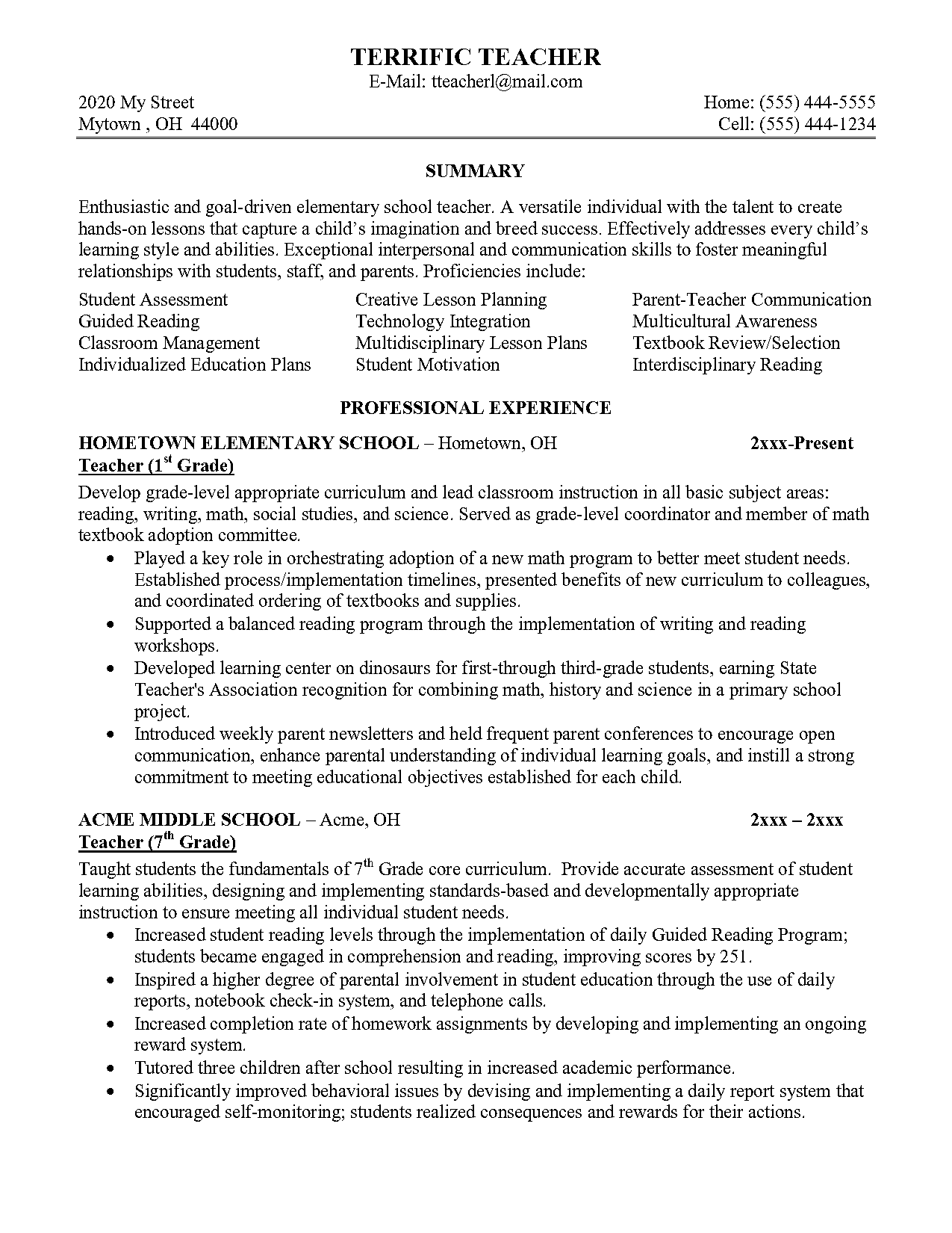 effective resume for teachers