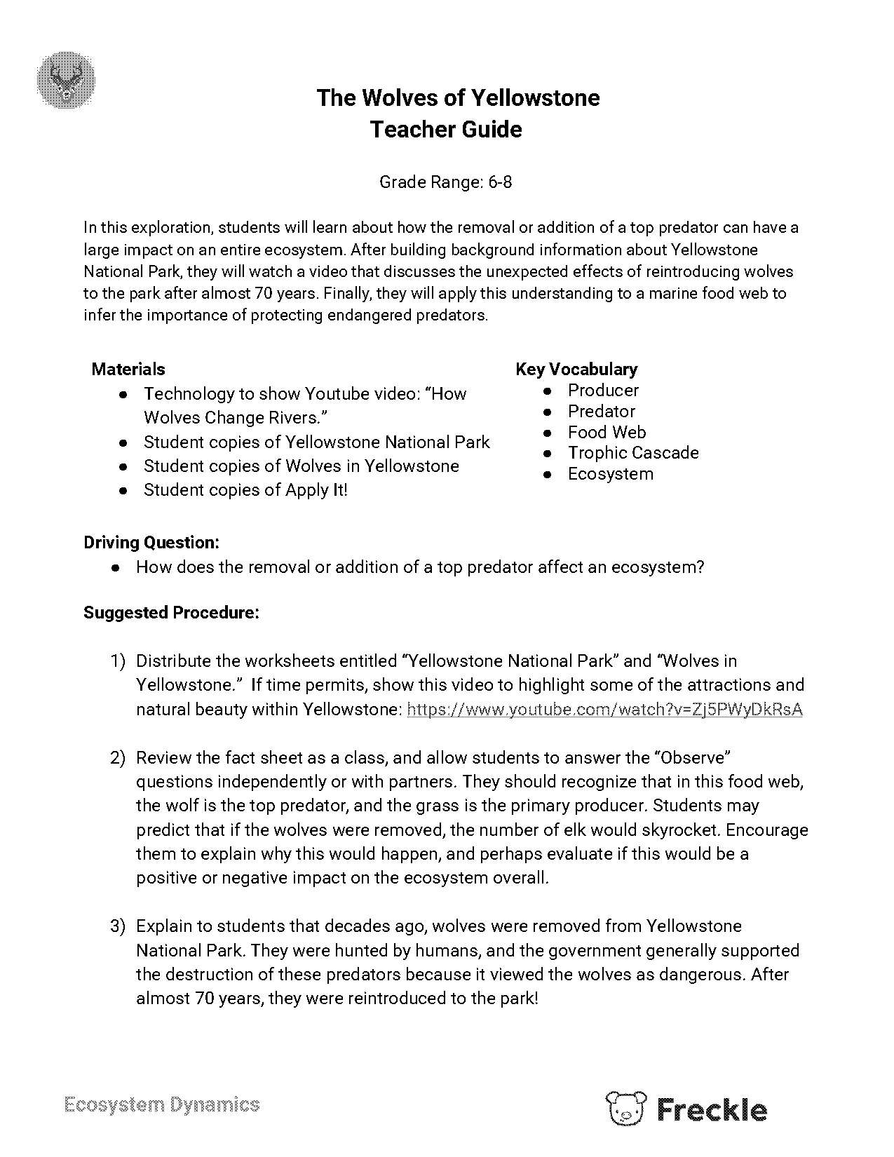 yellowstone food web worksheet answers