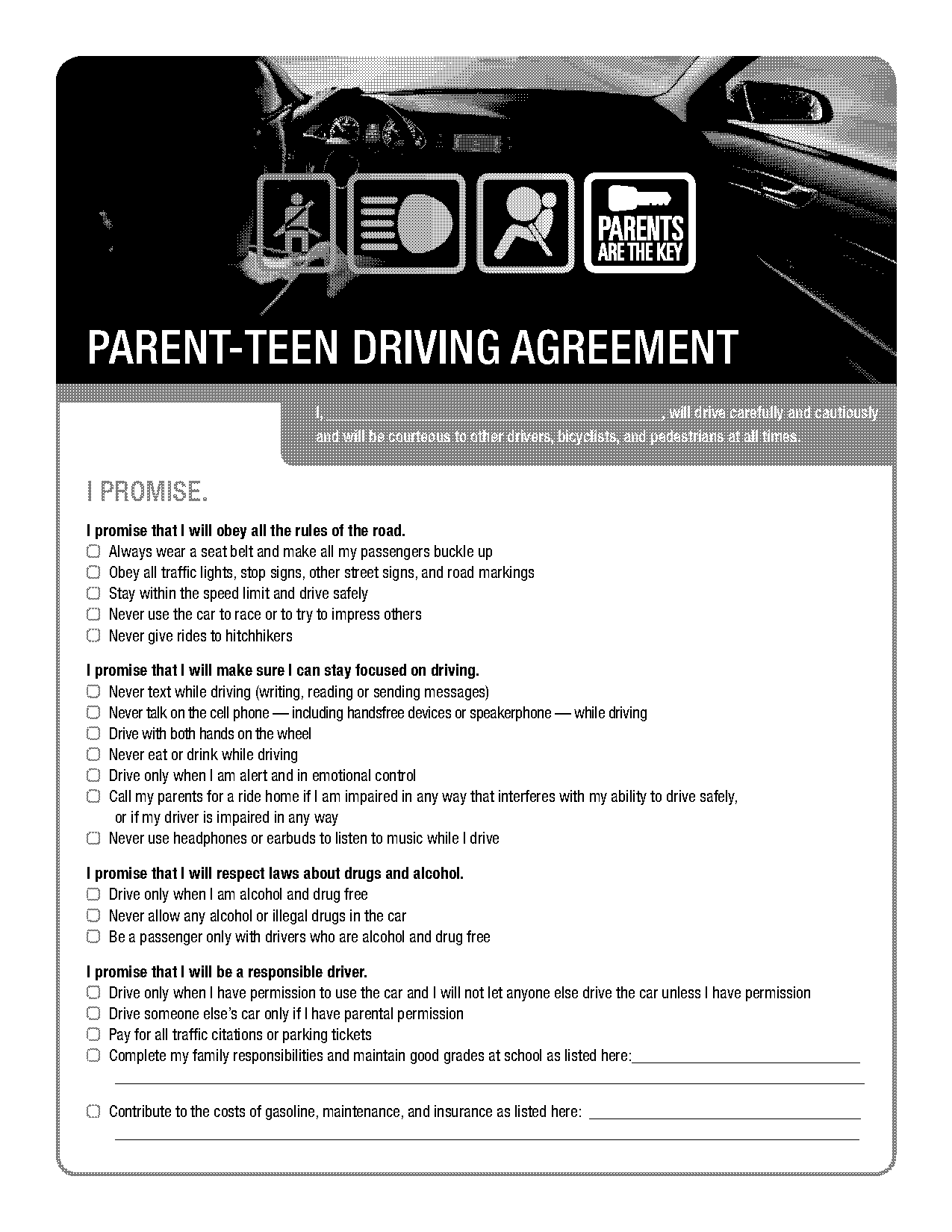 parent child driving contract examples