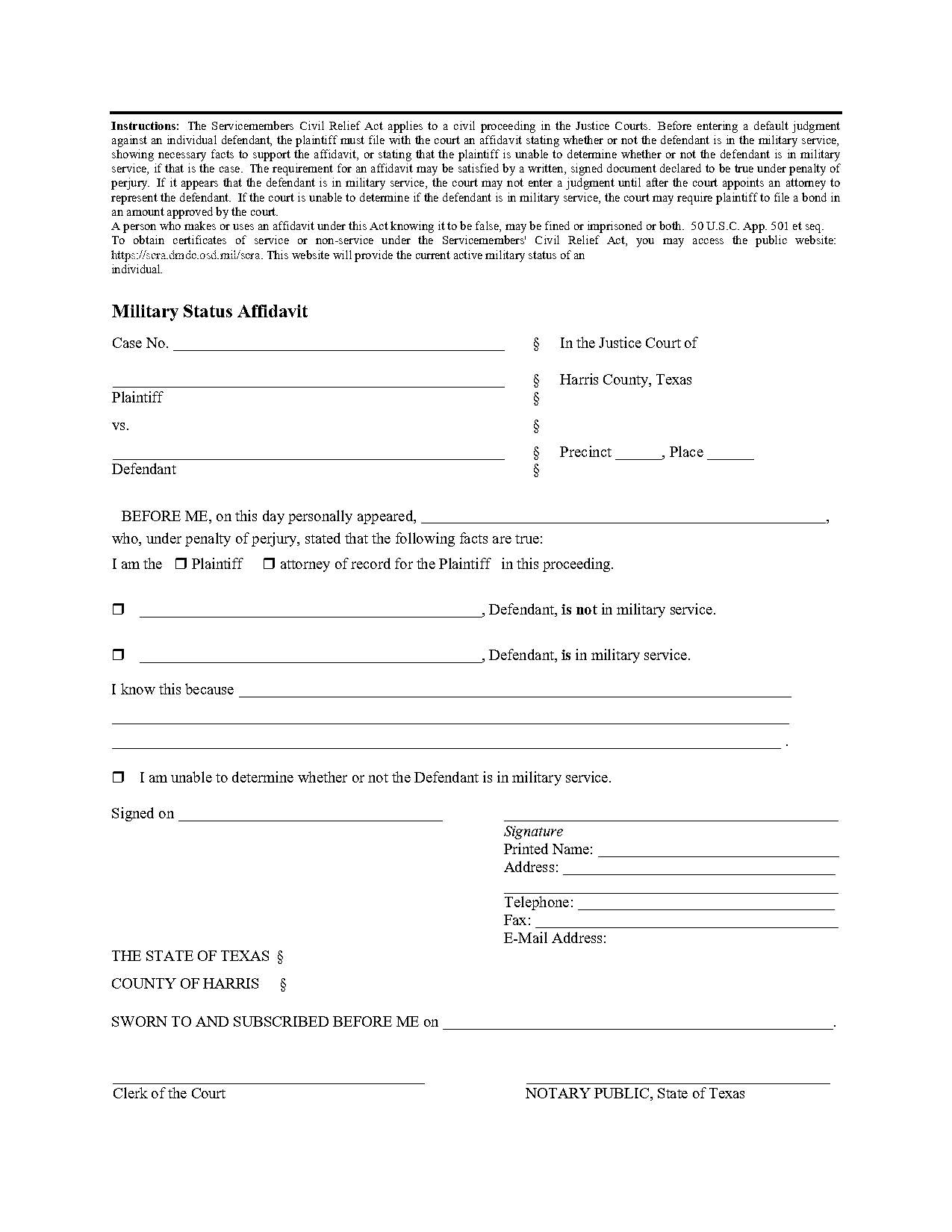 status affidavit form pdf