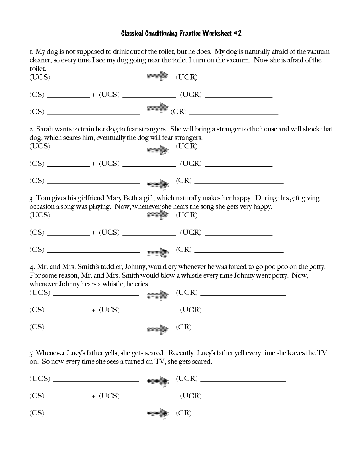 classical conditioning practice worksheet answers