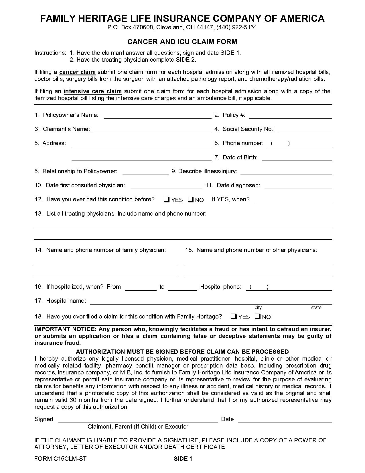 family heritage claim forms