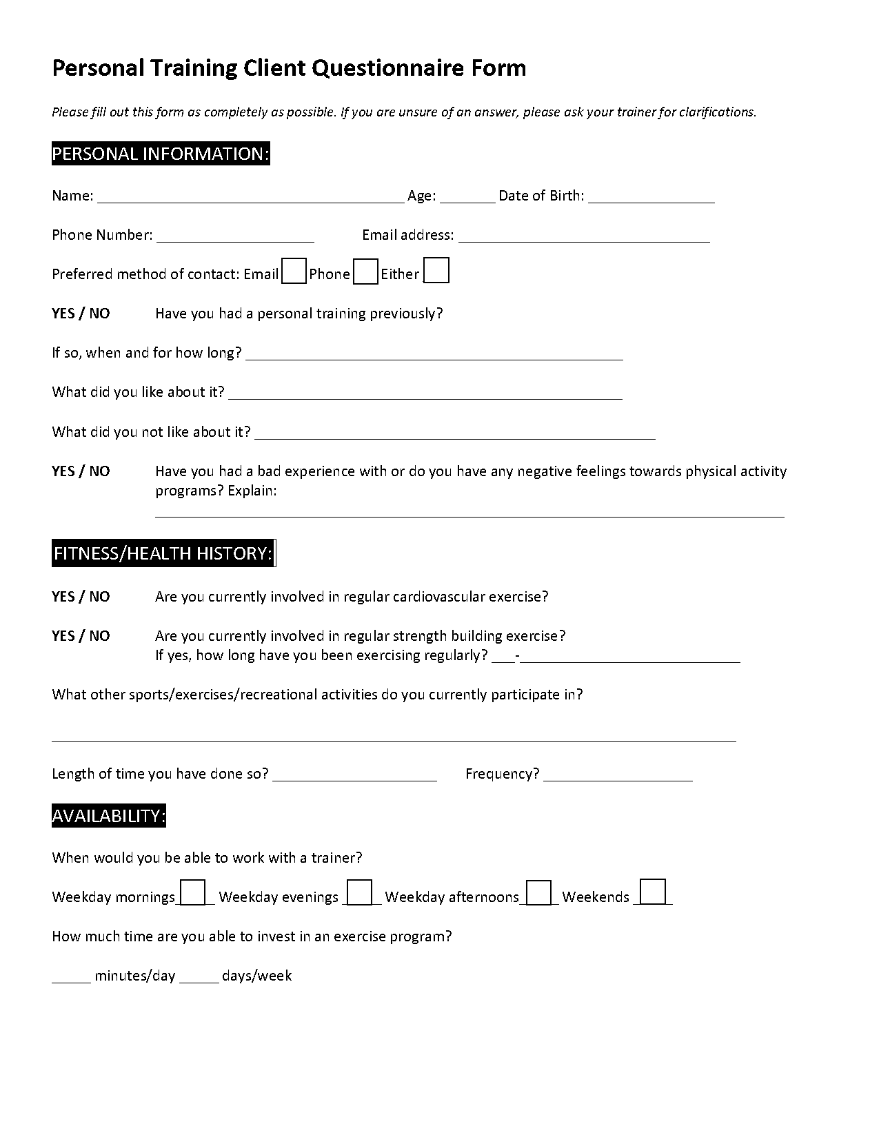 personal training forms pdf