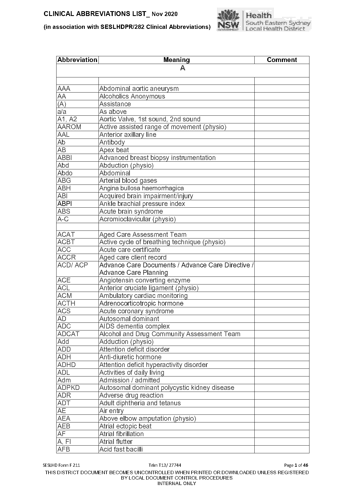 bc medical term meaning