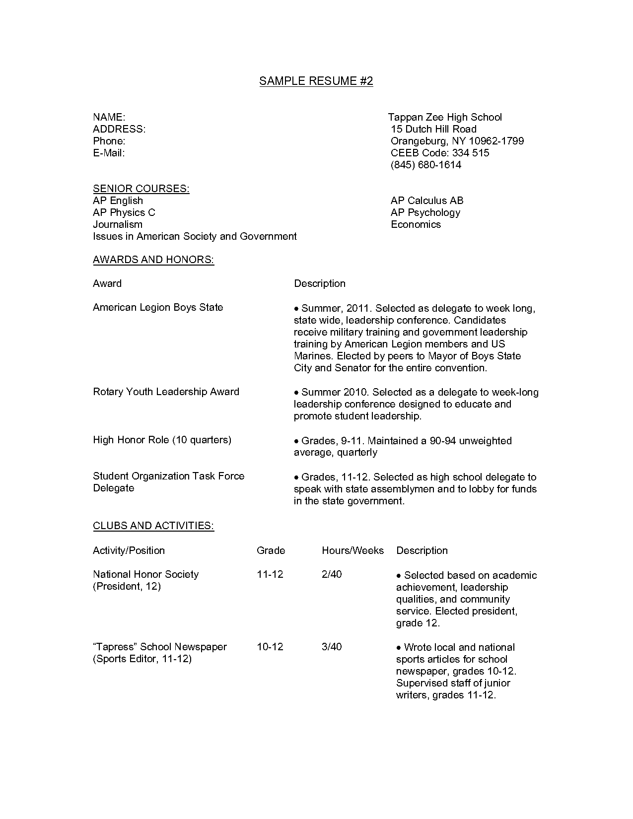 national honor society resume description