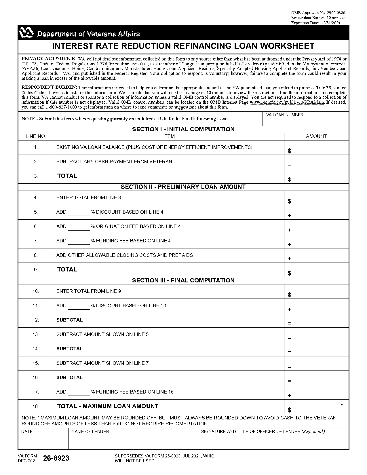 va loan amount worksheet