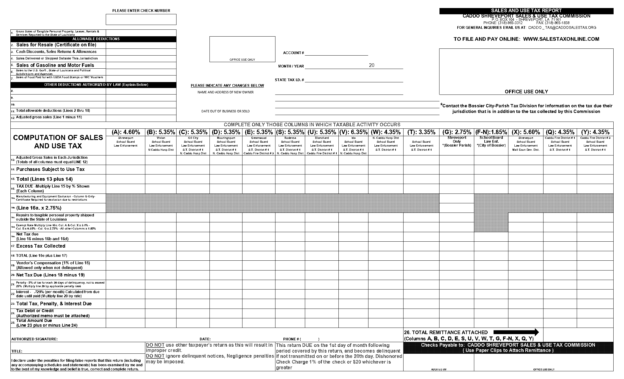 bossier city parish sales and use tax form