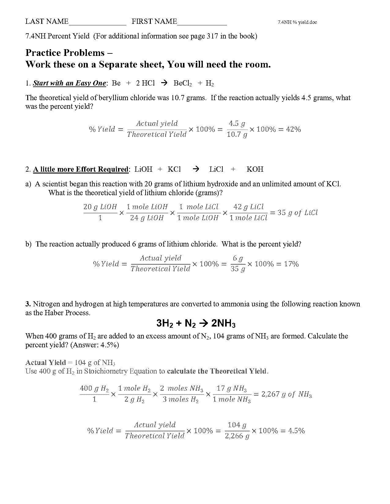 practice problem stoichiometry worksheet